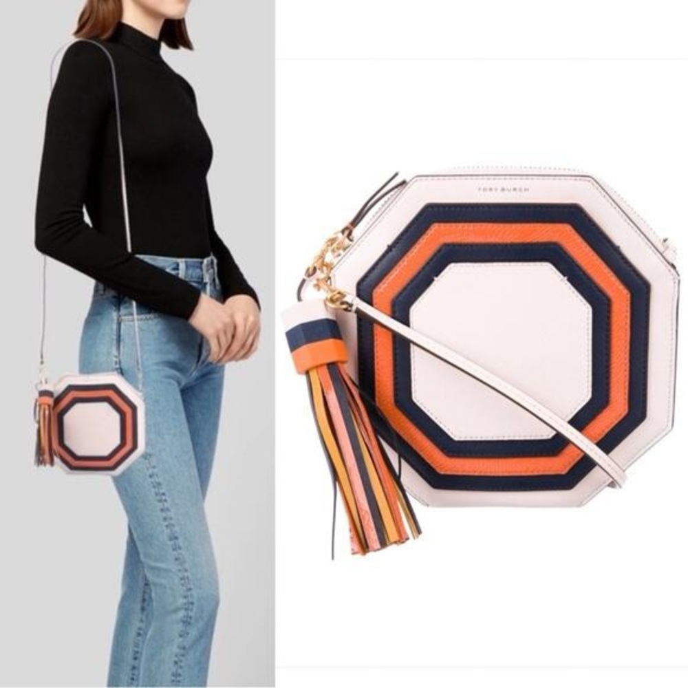 NWOT Tory Burch Geo Octagon Leather Crossbody Bag Ballet Pink